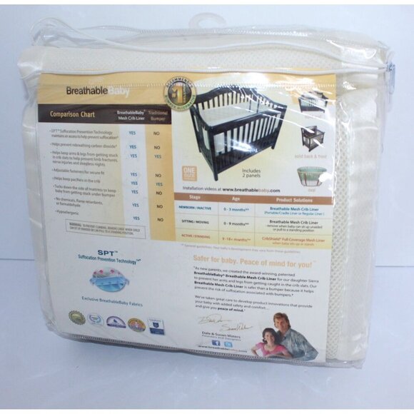 BreathableBaby Breathable Mesh Crib Liner Beige Unused Fits Most Baby Cribs NIP - Picture 4 of 12